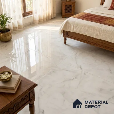 TL 02947 Ice White 6 ft x 4 ft Glossy Finish Endless Vitrified Wall & Floor Tile - 9 mm | Adhesive and Spacers Must be Used During Installation