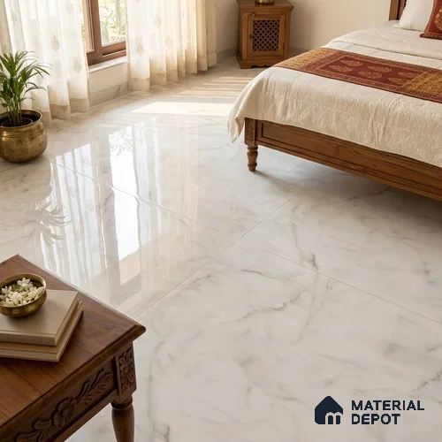 TL 02947 Ice White 6 ft x 4 ft Glossy Finish Endless Vitrified Wall & Floor Tile - 9 mm | Adhesive and Spacers Must be Used During Installation