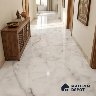 TL 02947 Ice White 6 ft x 4 ft Glossy Finish Endless Vitrified Wall & Floor Tile - 9 mm | Adhesive and Spacers Must be Used During Installation