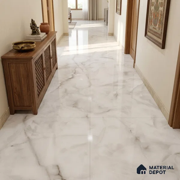 TL 02947 Ice White 6 ft x 4 ft Glossy Finish Endless Vitrified Wall & Floor Tile - 9 mm | Adhesive and Spacers Must be Used During Installation