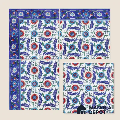 Moroccan Carpet Floor Tile TL 03046 B Border 1 ft x 1 ft Matte Finish Digital Ceramic Tile - 9.5 mm | Suitable For Living Room, Kitchen, Dining Area | Please Expect a Slight Variation of Pattern