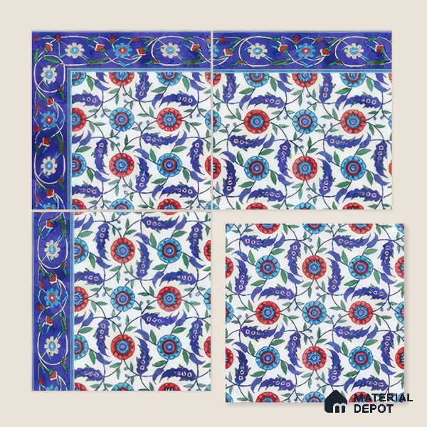 Moroccan Carpet Floor Tile TL 03046 B Border 1 ft x 1 ft Matte Finish Digital Ceramic Tile - 9.5 mm | Suitable For Living Room, Kitchen, Dining Area | Please Expect a Slight Variation of Pattern