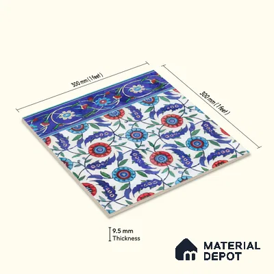 Moroccan Carpet Floor Tile TL 03046 B Border 1 ft x 1 ft Matte Finish Digital Ceramic Tile - 9.5 mm | Suitable For Living Room, Kitchen, Dining Area | Please Expect a Slight Variation of Pattern
