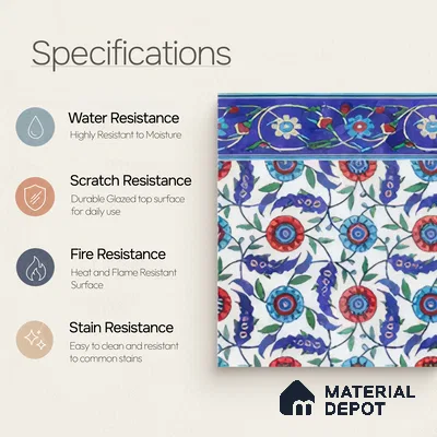 Moroccan Carpet Floor Tile TL 03046 B Border 1 ft x 1 ft Matte Finish Digital Ceramic Tile - 9.5 mm | Suitable For Living Room, Kitchen, Dining Area | Please Expect a Slight Variation of Pattern