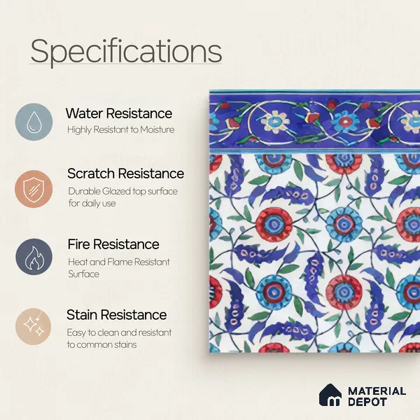Moroccan Carpet Floor Tile TL 03046 B Border 1 ft x 1 ft Matte Finish Digital Ceramic Tile - 9.5 mm | Suitable For Living Room, Kitchen, Dining Area | Please Expect a Slight Variation of Pattern