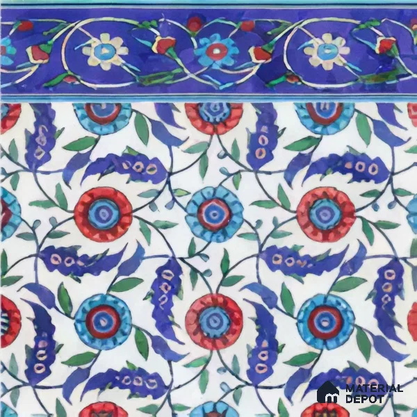 Moroccan Carpet Floor Tile TL 03046 B Border 1 ft x 1 ft Matte Finish Digital Ceramic Tile - 9.5 mm | Suitable For Living Room, Kitchen, Dining Area | Please Expect a Slight Variation of Pattern