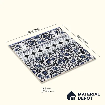 Moroccan Carpet Floor Tile TL 03047 B Border 1 ft x 1 ft Matte Finish Digital Ceramic Tile - 9.5 mm | Suitable For Living Room, Kitchen, Dining Area | Please Expect a Slight Variation of Pattern