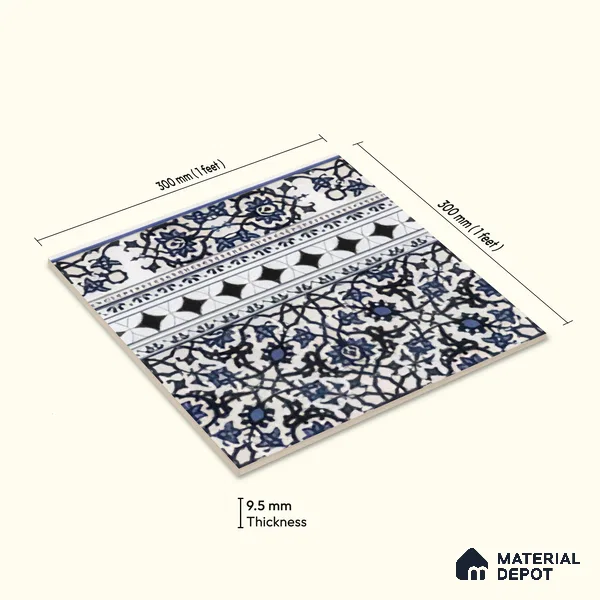 Moroccan Carpet Floor Tile TL 03047 B Border 1 ft x 1 ft Matte Finish Digital Ceramic Tile - 9.5 mm | Suitable For Living Room, Kitchen, Dining Area | Please Expect a Slight Variation of Pattern