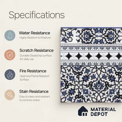 Moroccan Carpet Floor Tile TL 03047 B Border 1 ft x 1 ft Matte Finish Digital Ceramic Tile - 9.5 mm | Suitable For Living Room, Kitchen, Dining Area | Please Expect a Slight Variation of Pattern