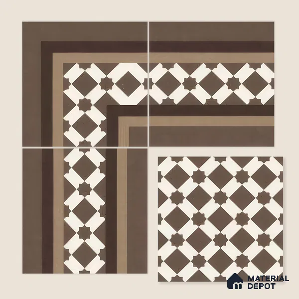 Moroccan Carpet Floor Tile TL 03079 B Border 1 ft x 1 ft Matte Finish Digital Ceramic Tile - 9.5 mm | Suitable For Living Room, Kitchen, Dining Area | Please Expect a Slight Variation of Pattern
