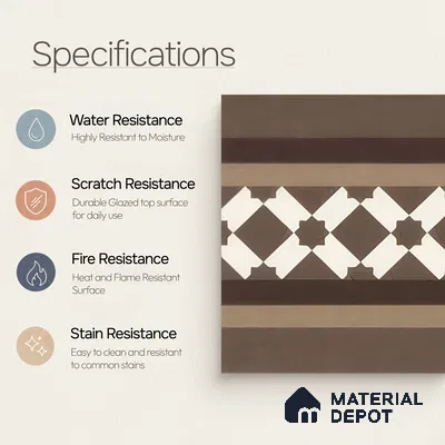 Moroccan Carpet Floor Tile TL 03079 B Border 1 ft x 1 ft Matte Finish Digital Ceramic Tile - 9.5 mm | Suitable For Living Room, Kitchen, Dining Area | Please Expect a Slight Variation of Pattern