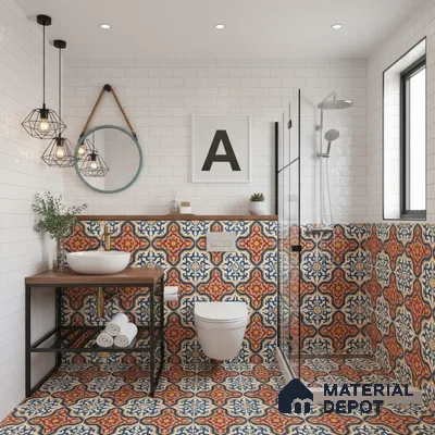 Moroccan Carpet Wall & Floor Tile TL 03080 C Centre 1 ft x 1 ft Matte Finish Digital Ceramic Tile - 9.5 mm | Suitable For Living Room, Kitchen, Bathroom | Please Expect a Slight Variation of Pattern (Sample)