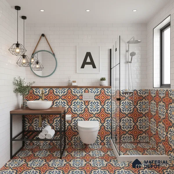 Moroccan Carpet Wall & Floor Tile TL 03080 C Centre 1 ft x 1 ft Matte Finish Digital Ceramic Tile - 9.5 mm | Suitable For Living Room, Kitchen, Bathroom | Please Expect a Slight Variation of Pattern (Sample)