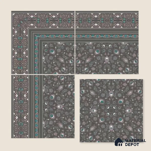 Moroccan Carpet Floor Tile TL 03081 B Border 1 ft x 1 ft Matte Finish Digital Ceramic Tile - 9.5 mm | Suitable For Living Room, Kitchen, Dining Area | Please Expect a Slight Variation of Pattern