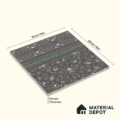 Moroccan Carpet Floor Tile TL 03081 B Border 1 ft x 1 ft Matte Finish Digital Ceramic Tile - 9.5 mm | Suitable For Living Room, Kitchen, Dining Area | Please Expect a Slight Variation of Pattern