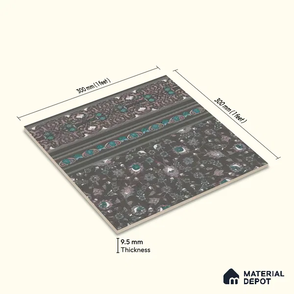 Moroccan Carpet Floor Tile TL 03081 B Border 1 ft x 1 ft Matte Finish Digital Ceramic Tile - 9.5 mm | Suitable For Living Room, Kitchen, Dining Area | Please Expect a Slight Variation of Pattern