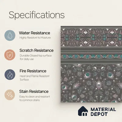 Moroccan Carpet Floor Tile TL 03081 B Border 1 ft x 1 ft Matte Finish Digital Ceramic Tile - 9.5 mm | Suitable For Living Room, Kitchen, Dining Area | Please Expect a Slight Variation of Pattern
