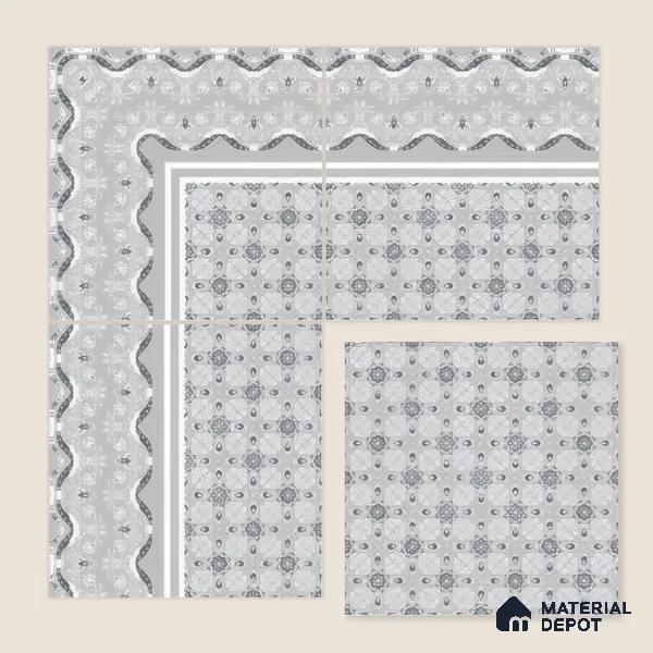 Moroccan Carpet Floor Tile TL 03082 A Corner 1 ft x 1 ft Matte Finish Digital Ceramic Tile - 9.5 mm | Suitable For Living Room, Kitchen, Dining Area | Please Expect a Slight Variation of Pattern