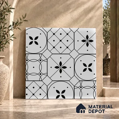 Moroccan Floor & Wall Tile TL 03325 Cromatic Monochrome 2 ft x 2 ft Carving Matte Finish Vitrified Tile - 9 mm (2 Random) | Please Expect a Slight Variation of Pattern | Suitable For Kitchen, Balcony, Dining Area