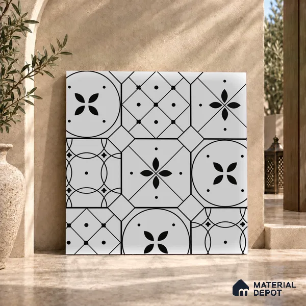 Moroccan Floor & Wall Tile TL 03325 Cromatic Monochrome 2 ft x 2 ft Carving Matte Finish Vitrified Tile - 9 mm (2 Random) | Please Expect a Slight Variation of Pattern | Suitable For Kitchen, Balcony, Dining Area