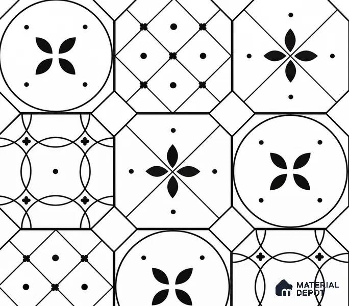 Moroccan Floor & Wall Tile TL 03325 Cromatic Monochrome 2 ft x 2 ft Carving Matte Finish Vitrified Tile - 9 mm (2 Random) | Please Expect a Slight Variation of Pattern | Suitable For Kitchen, Balcony, Dining Area