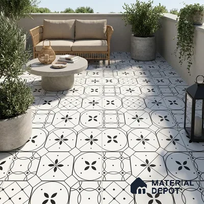 Moroccan Floor & Wall Tile TL 03325 Cromatic Monochrome 2 ft x 2 ft Carving Matte Finish Vitrified Tile - 9 mm (2 Random) | Please Expect a Slight Variation of Pattern | Suitable For Kitchen, Balcony, Dining Area