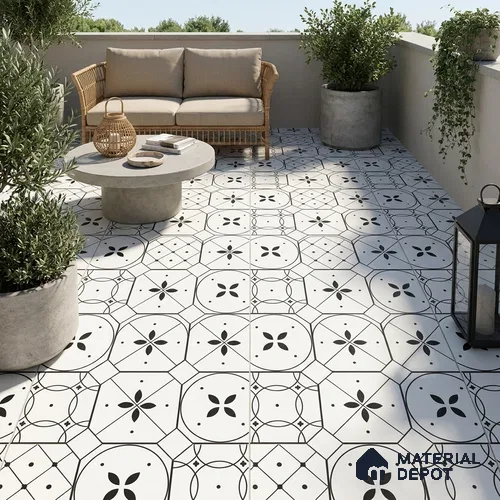 Moroccan Floor & Wall Tile TL 03325 Cromatic Monochrome 2 ft x 2 ft Carving Matte Finish Vitrified Tile - 9 mm (2 Random) | Please Expect a Slight Variation of Pattern | Suitable For Kitchen, Balcony, Dining Area