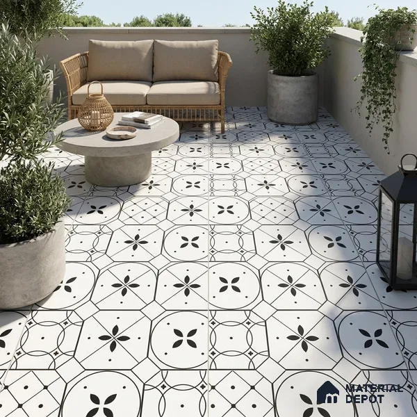 Moroccan Floor & Wall Tile TL 03325 Cromatic Monochrome 2 ft x 2 ft Carving Matte Finish Vitrified Tile - 9 mm (2 Random) | Please Expect a Slight Variation of Pattern | Suitable For Kitchen, Balcony, Dining Area