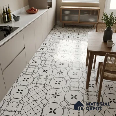 Moroccan Floor & Wall Tile TL 03325 Cromatic Monochrome 2 ft x 2 ft Carving Matte Finish Vitrified Tile - 9 mm (2 Random) | Please Expect a Slight Variation of Pattern | Suitable For Kitchen, Balcony, Dining Area