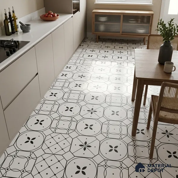 Moroccan Floor & Wall Tile TL 03325 Cromatic Monochrome 2 ft x 2 ft Carving Matte Finish Vitrified Tile - 9 mm (2 Random) | Please Expect a Slight Variation of Pattern | Suitable For Kitchen, Balcony, Dining Area