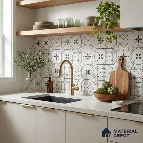Moroccan Floor & Wall Tile TL 03325 Cromatic Monochrome 2 ft x 2 ft Carving Matte Finish Vitrified Tile - 9 mm (2 Random) | Please Expect a Slight Variation of Pattern | Suitable For Kitchen, Balcony, Dining Area