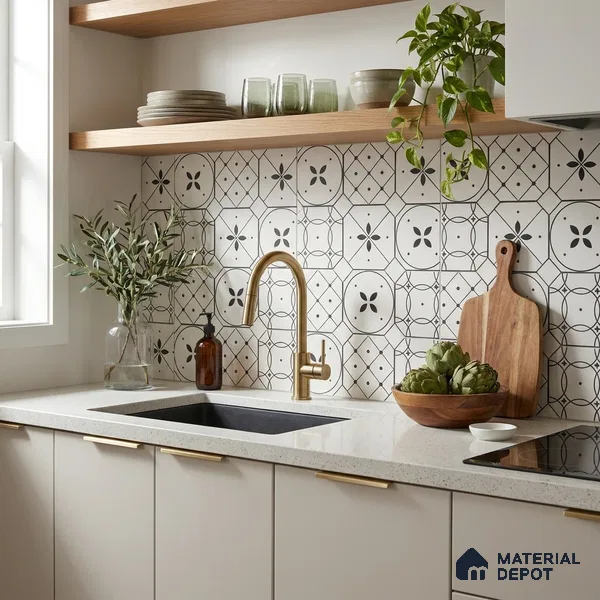 Moroccan Floor & Wall Tile TL 03325 Cromatic Monochrome 2 ft x 2 ft Carving Matte Finish Vitrified Tile - 9 mm (2 Random) | Please Expect a Slight Variation of Pattern | Suitable For Kitchen, Balcony, Dining Area