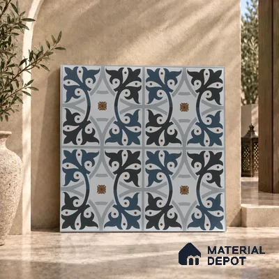 Moroccan Floor & Wall Tile TL 03328 Disney Azure 2 ft x 2 ft Carving Matte Finish Vitrified Tile - 9 mm | Please Expect a Slight Variation of Pattern | Suitable For Kitchen, Bathroom, Foyer