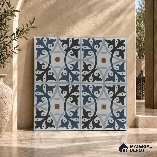 Moroccan Floor & Wall Tile TL 03328 Disney Azure 2 ft x 2 ft Carving Matte Finish Vitrified Tile - 9 mm | Please Expect a Slight Variation of Pattern | Suitable For Kitchen, Bathroom, Foyer
