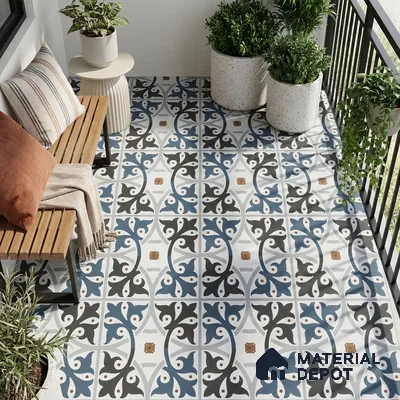 Moroccan Floor & Wall Tile TL 03328 Disney Azure 2 ft x 2 ft Carving Matte Finish Vitrified Tile - 9 mm | Please Expect a Slight Variation of Pattern | Suitable For Kitchen, Bathroom, Foyer