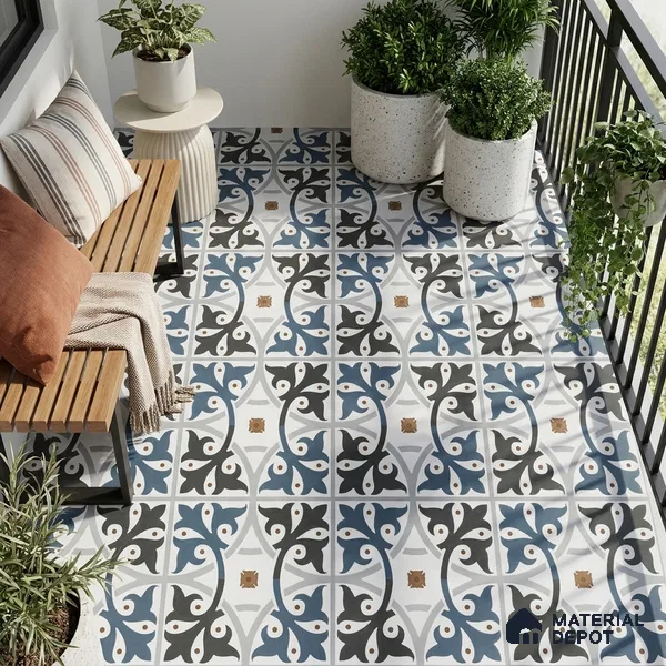 Moroccan Floor & Wall Tile TL 03328 Disney Azure 2 ft x 2 ft Carving Matte Finish Vitrified Tile - 9 mm | Please Expect a Slight Variation of Pattern | Suitable For Kitchen, Bathroom, Foyer