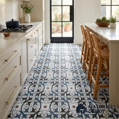 Moroccan Floor & Wall Tile TL 03328 Disney Azure 2 ft x 2 ft Carving Matte Finish Vitrified Tile - 9 mm | Please Expect a Slight Variation of Pattern | Suitable For Kitchen, Bathroom, Foyer
