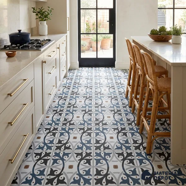 Moroccan Floor & Wall Tile TL 03328 Disney Azure 2 ft x 2 ft Carving Matte Finish Vitrified Tile - 9 mm | Please Expect a Slight Variation of Pattern | Suitable For Kitchen, Bathroom, Foyer