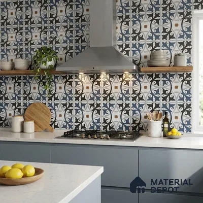 Moroccan Floor & Wall Tile TL 03328 Disney Azure 2 ft x 2 ft Carving Matte Finish Vitrified Tile - 9 mm | Please Expect a Slight Variation of Pattern | Suitable For Kitchen, Bathroom, Foyer