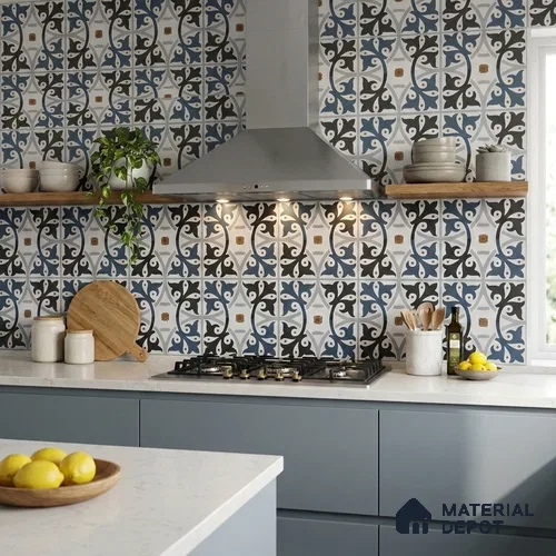 Moroccan Floor & Wall Tile TL 03328 Disney Azure 2 ft x 2 ft Carving Matte Finish Vitrified Tile - 9 mm | Please Expect a Slight Variation of Pattern | Suitable For Kitchen, Bathroom, Foyer