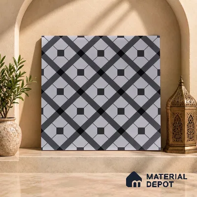Moroccan Floor & Wall Tile TL 03329 Dolce Grigio 2 ft x 2 ft Carving Matte Finish Vitrified Tile - 9 mm | Please Expect a Slight Variation of Pattern | Suitable For Kitchen, Bathroom, Dining Area