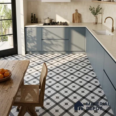 Moroccan Floor & Wall Tile TL 03329 Dolce Grigio 2 ft x 2 ft Carving Matte Finish Vitrified Tile - 9 mm | Please Expect a Slight Variation of Pattern | Suitable For Kitchen, Bathroom, Dining Area