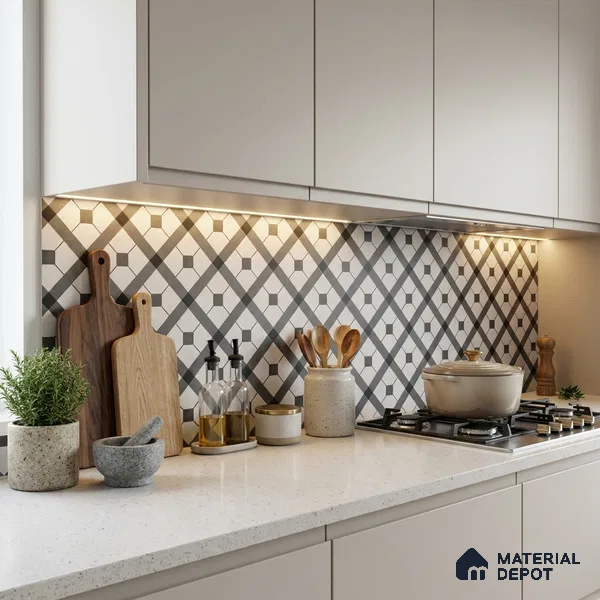Moroccan Floor & Wall Tile TL 03329 Dolce Grigio 2 ft x 2 ft Carving Matte Finish Vitrified Tile - 9 mm | Please Expect a Slight Variation of Pattern | Suitable For Kitchen, Bathroom, Dining Area