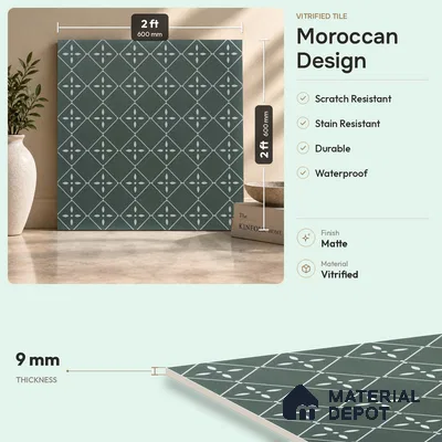 TL 03342 Fontana Green 2 ft x 2 ft Carving Matte Finish Vitrified Tile - 9 mm | Please Expect a Slight Variation of Pattern | Suitable For Kitchen, Balcony, Dining Area