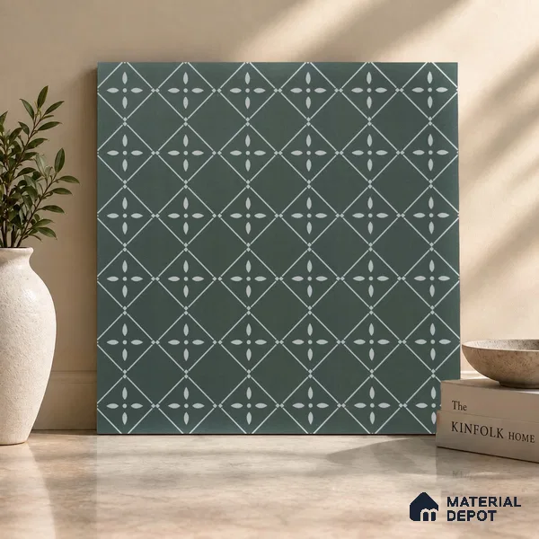 TL 03342 Fontana Green 2 ft x 2 ft Carving Matte Finish Vitrified Tile - 9 mm | Please Expect a Slight Variation of Pattern | Suitable For Kitchen, Balcony, Dining Area