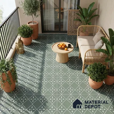 TL 03342 Fontana Green 2 ft x 2 ft Carving Matte Finish Vitrified Tile - 9 mm | Please Expect a Slight Variation of Pattern | Suitable For Kitchen, Balcony, Dining Area
