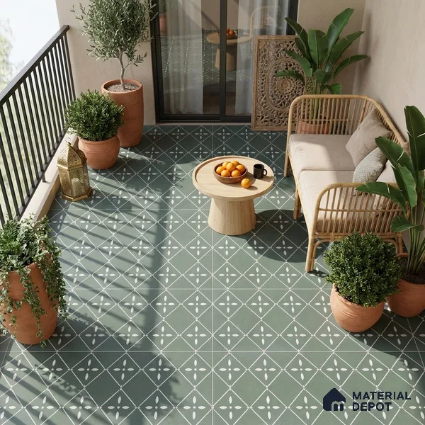 TL 03342 Fontana Green 2 ft x 2 ft Carving Matte Finish Vitrified Tile - 9 mm | Please Expect a Slight Variation of Pattern | Suitable For Kitchen, Balcony, Dining Area