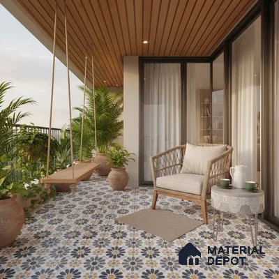 Moroccan Wall & Floor Tile TL 03343 Frammento 2 ft x 2 ft Carving Matte Finish Vitrified Tile - 9 mm | Suitable For Kitchen, Bathroom, Dining Area | Please Expect a Slight Variation of Pattern