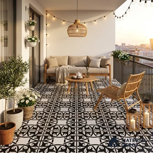 Moroccan Floor & Wall Tile TL 03344 Fresco Black 2 ft x 2 ft Carving Matte Finish Vitrified Tile - 9 mm | Please Expect a Slight Variation of Pattern | Suitable For Kitchen, Balcony, Dining Area