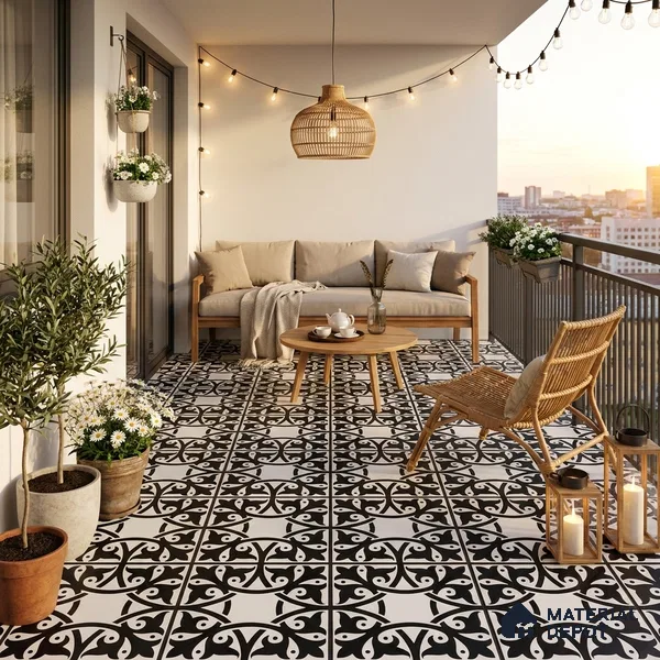 Moroccan Floor & Wall Tile TL 03344 Fresco Black 2 ft x 2 ft Carving Matte Finish Vitrified Tile - 9 mm | Please Expect a Slight Variation of Pattern | Suitable For Kitchen, Balcony, Dining Area